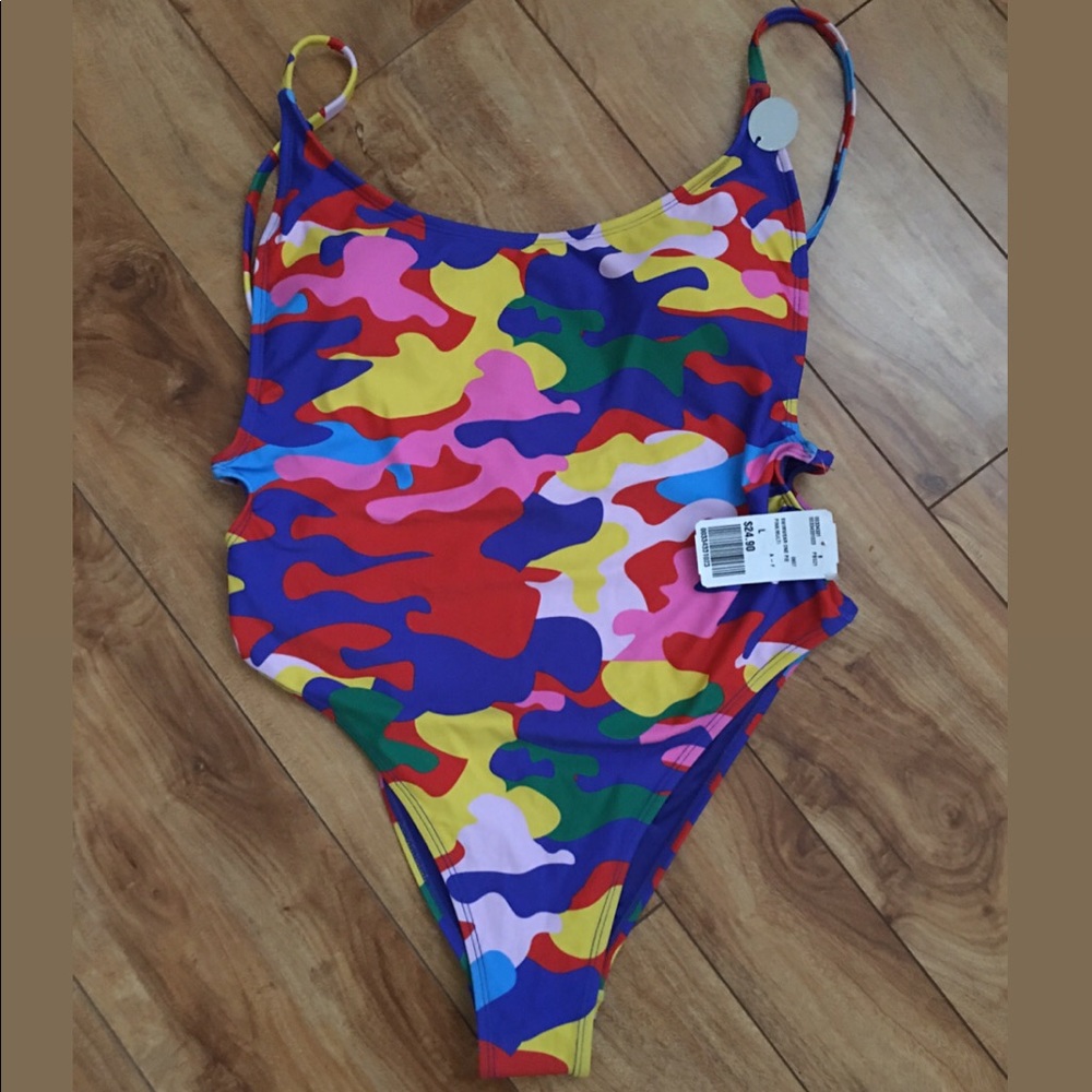 F21 Rainbow camo print swimsuit